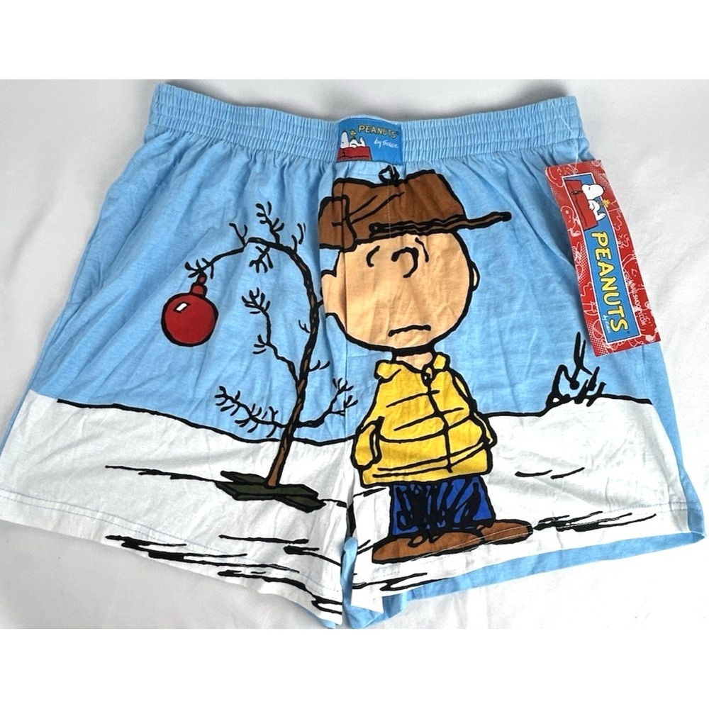 Vtg NWT Peanuts Charlie Brown Christmas Boxer Shorts Sz L Tree Merry Chrismas